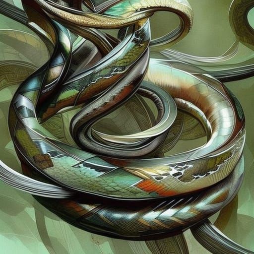 Realistic Snake Digital Painting in Cubist Style