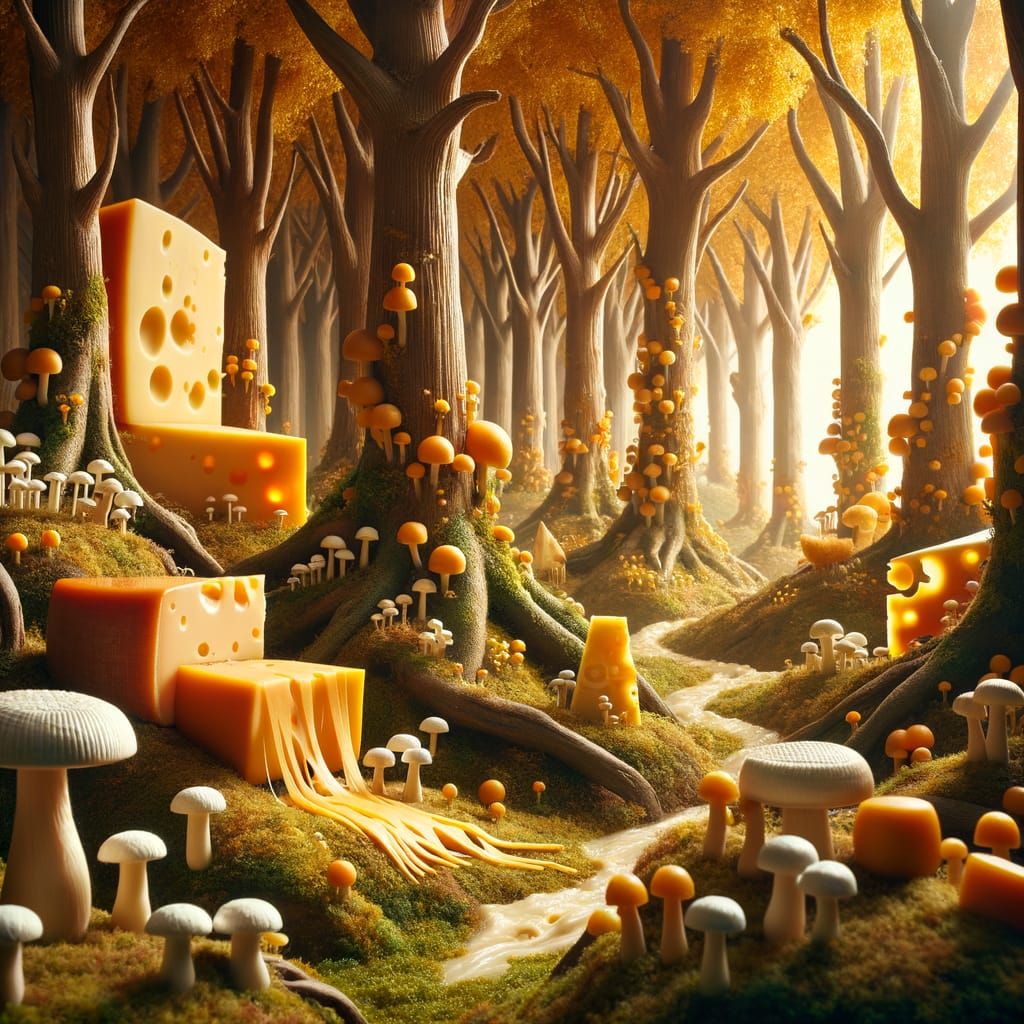 Fantastical Cheese Forest Landscape in a Whimsical World