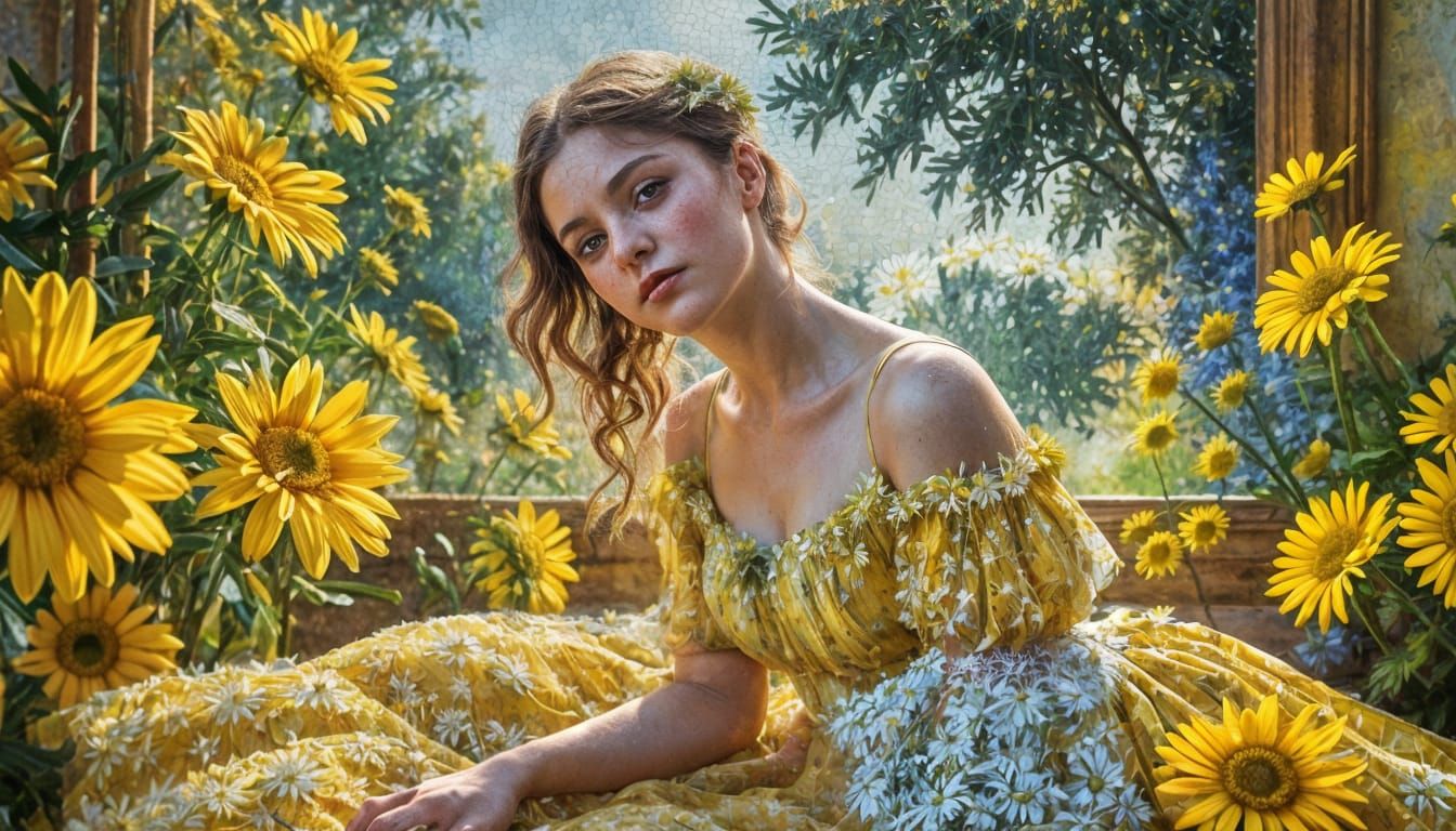 Victorian Woman in Pointillist Portrait Inspired by Seurat