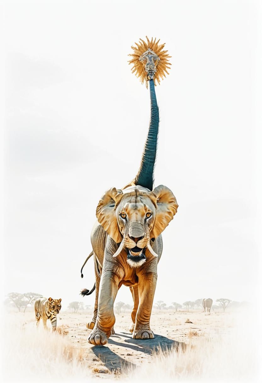 African King Rides Elephant in Savannah Landscape