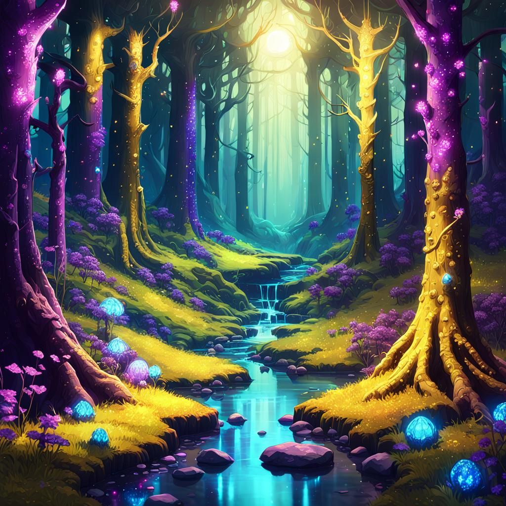 Bejeweled Forest Concept Art in Dark Fantasy Style