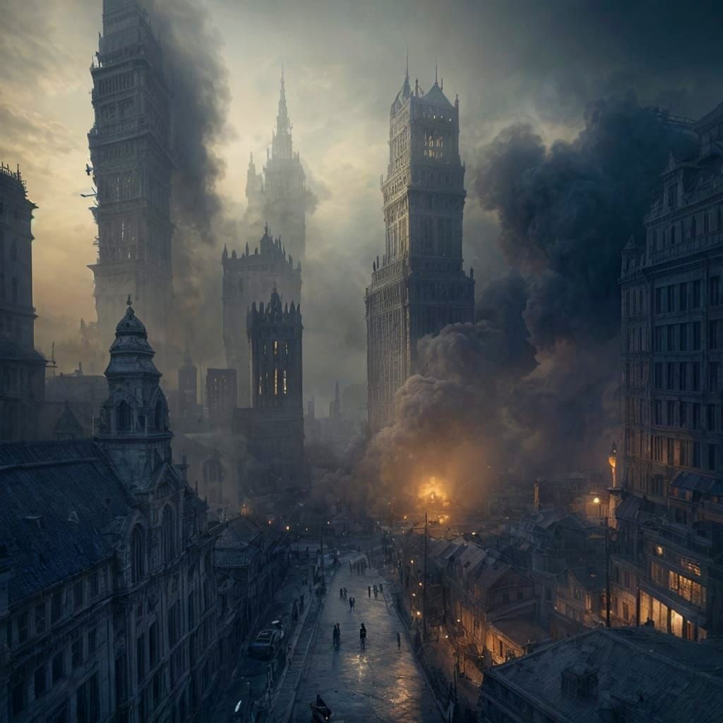 Mourning in Smoke: War-Torn City Ruins