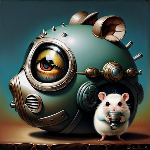 Surreal Hamster with Gas Mask in Pixar Style