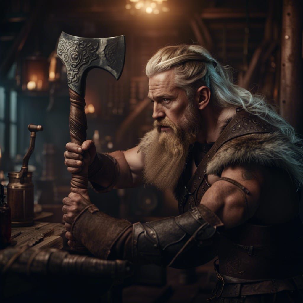 Viking Bartender with Axe and Drinking Horn