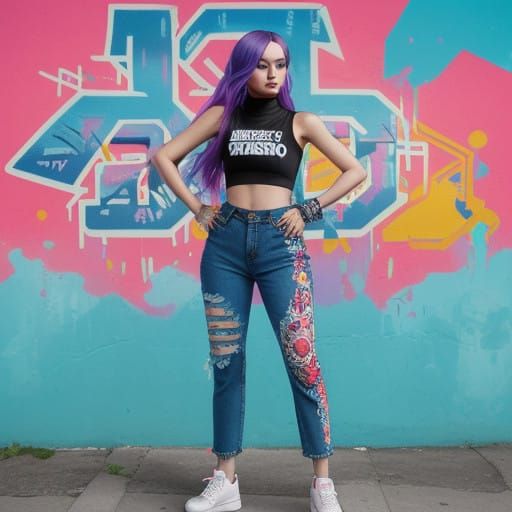 Confident City Girl in Bold Graphic Print Crop Top