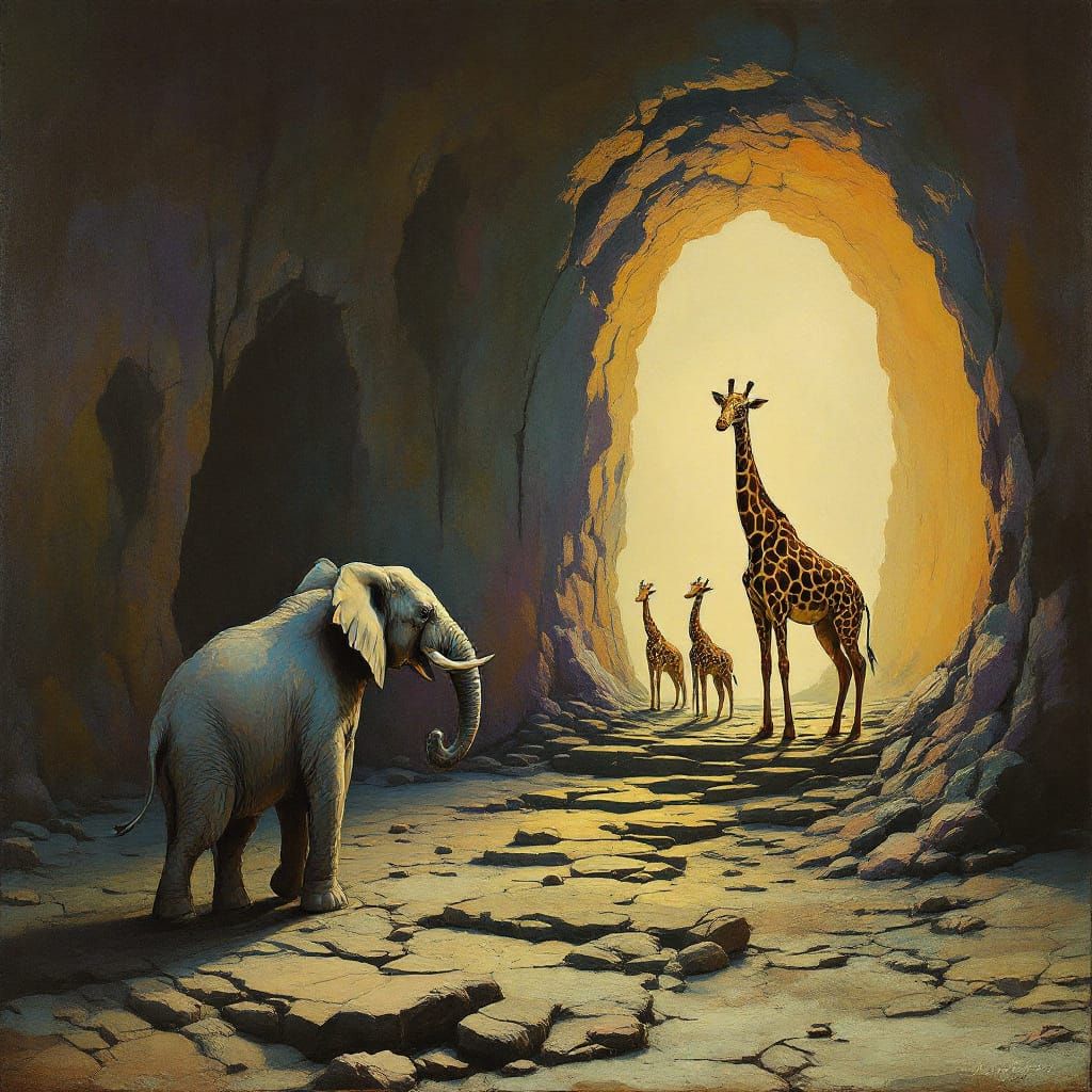 Surreal Elephant and Giraffe Cave Mystery