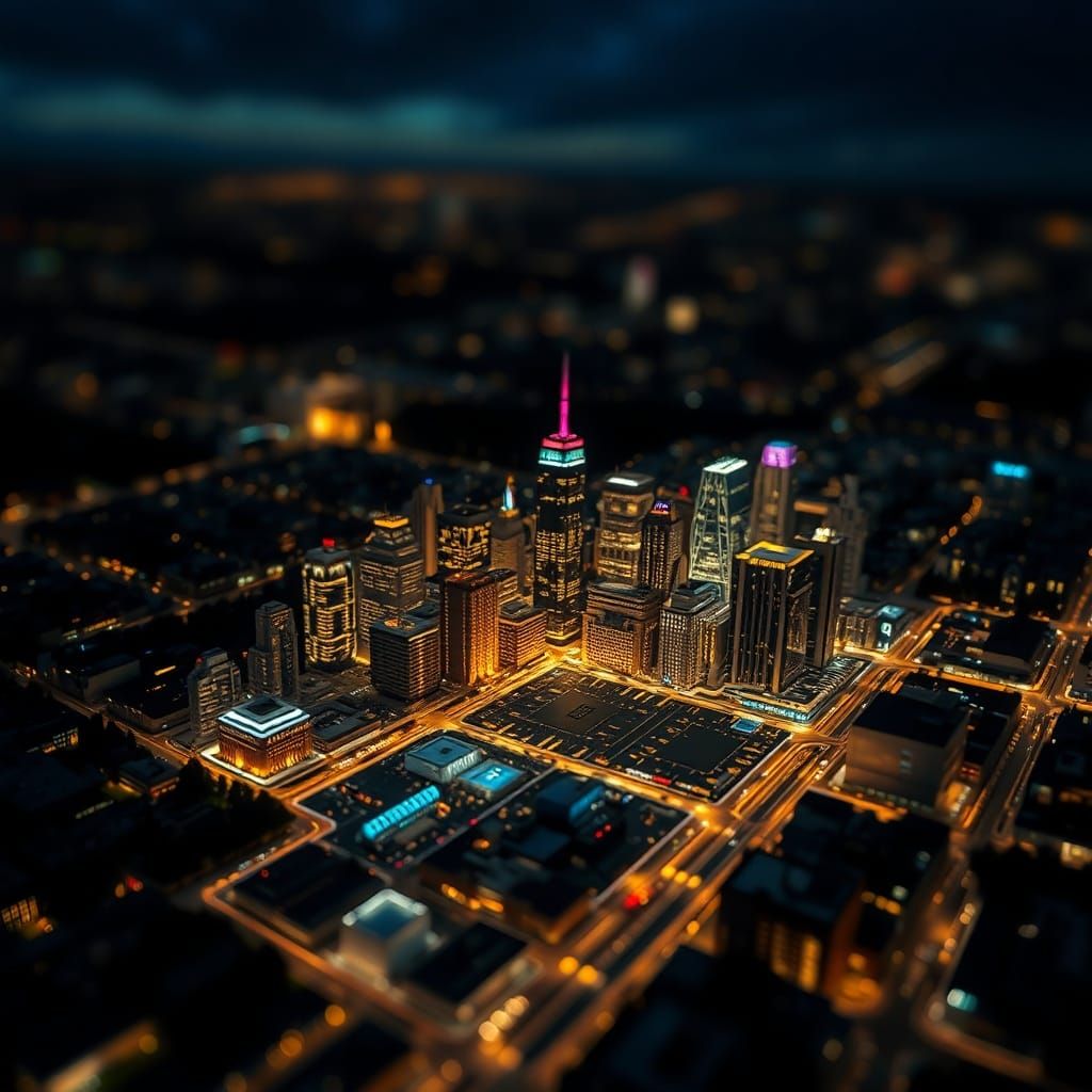 Miniature Noctilucent Motherboard Cityscape Tilt-Shift