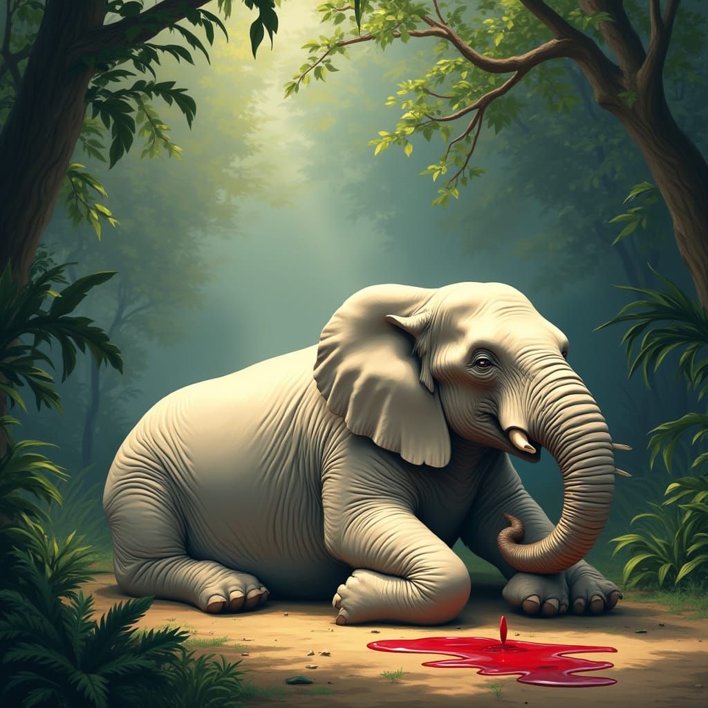 Majestic White Elephant in Serene Jungle Clearing