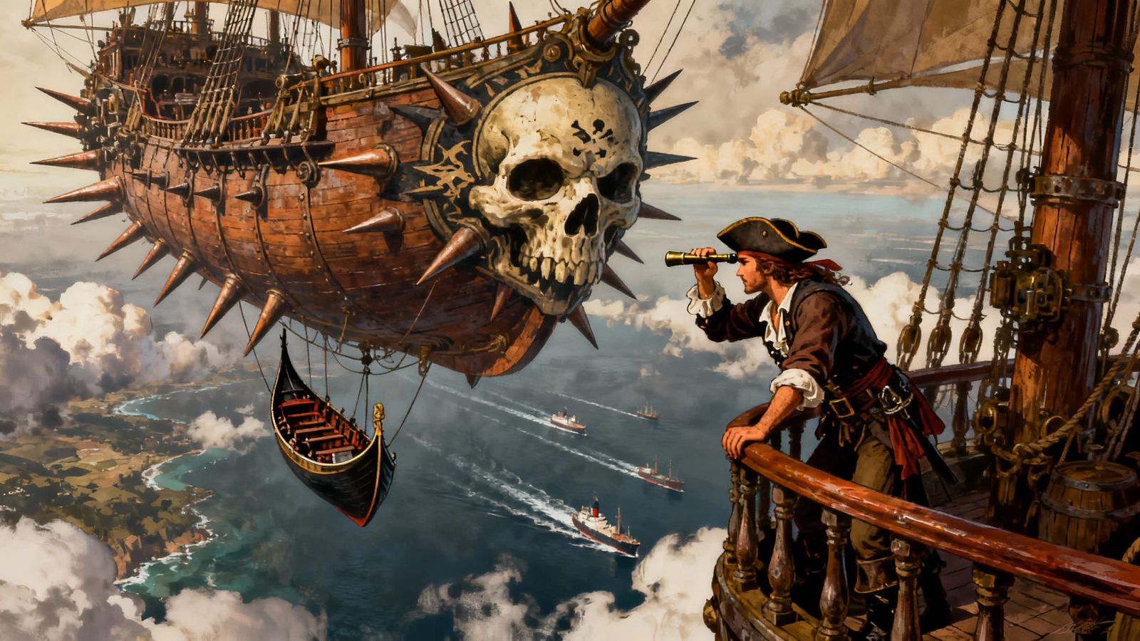 Steampunk Pirate Dirigible with Skull Helm