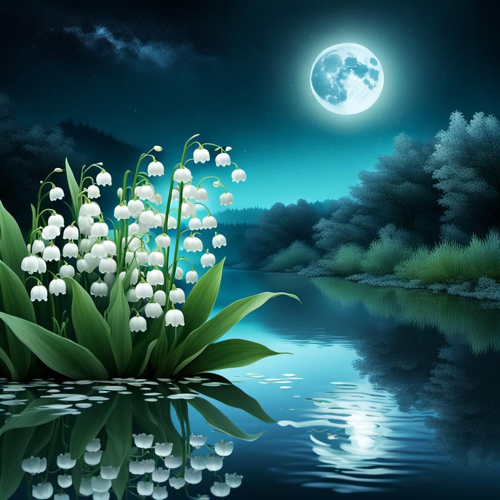 Moonlit Lily of the Valley Digital Art