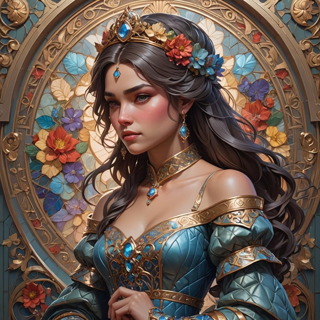 Quilted Princess Portrait in Hyperdetailed Style