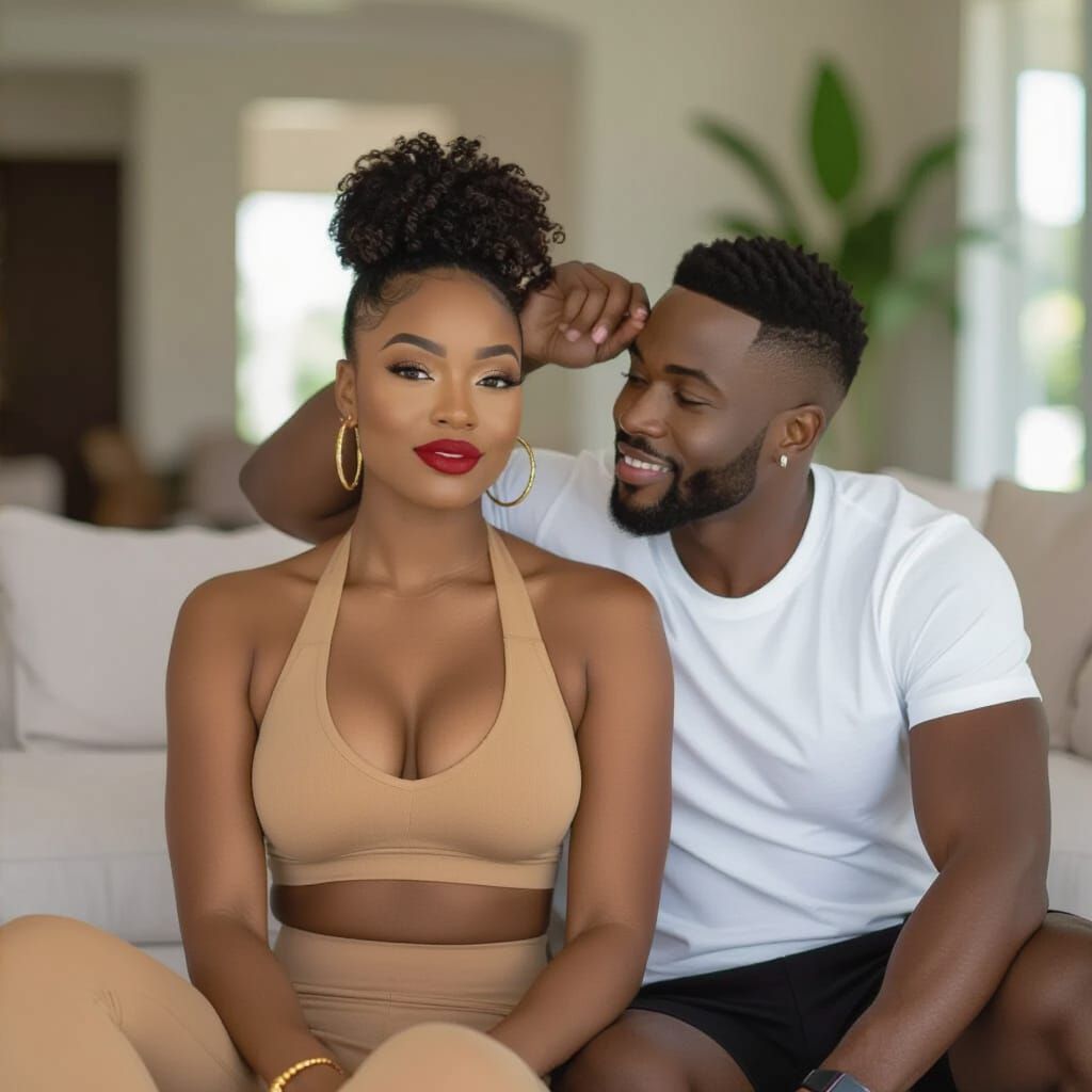 Stylish African American Couple in Luxury Living Room