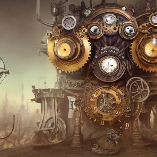 Steampunk Owl on Jack-in-the-Box, Detailed Matte Painting