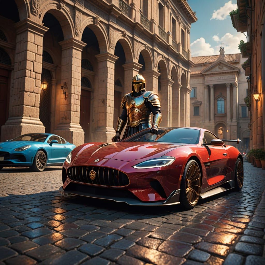 Roman Centurion Meets Modern Car: Time Travel Scene