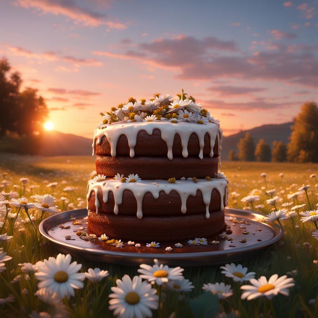 Nutella Cake in Daisy Meadow: Matte Painting
