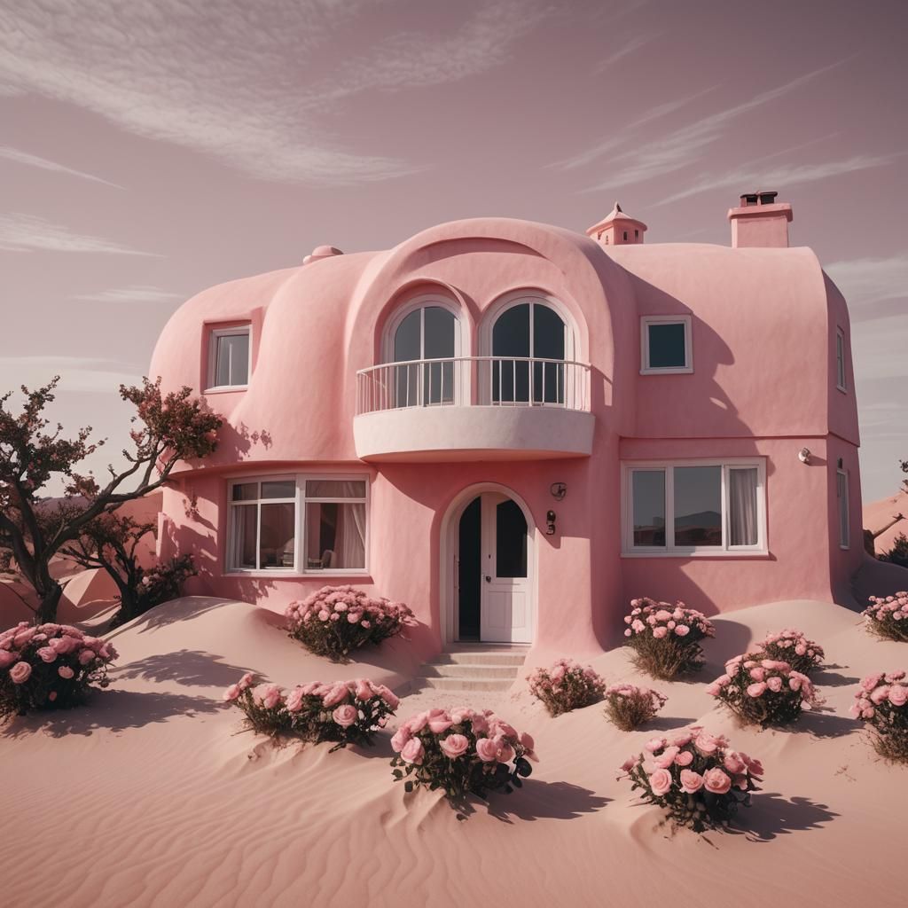 Rose-Inspired House with Sand Dune Decor in Surreal Style