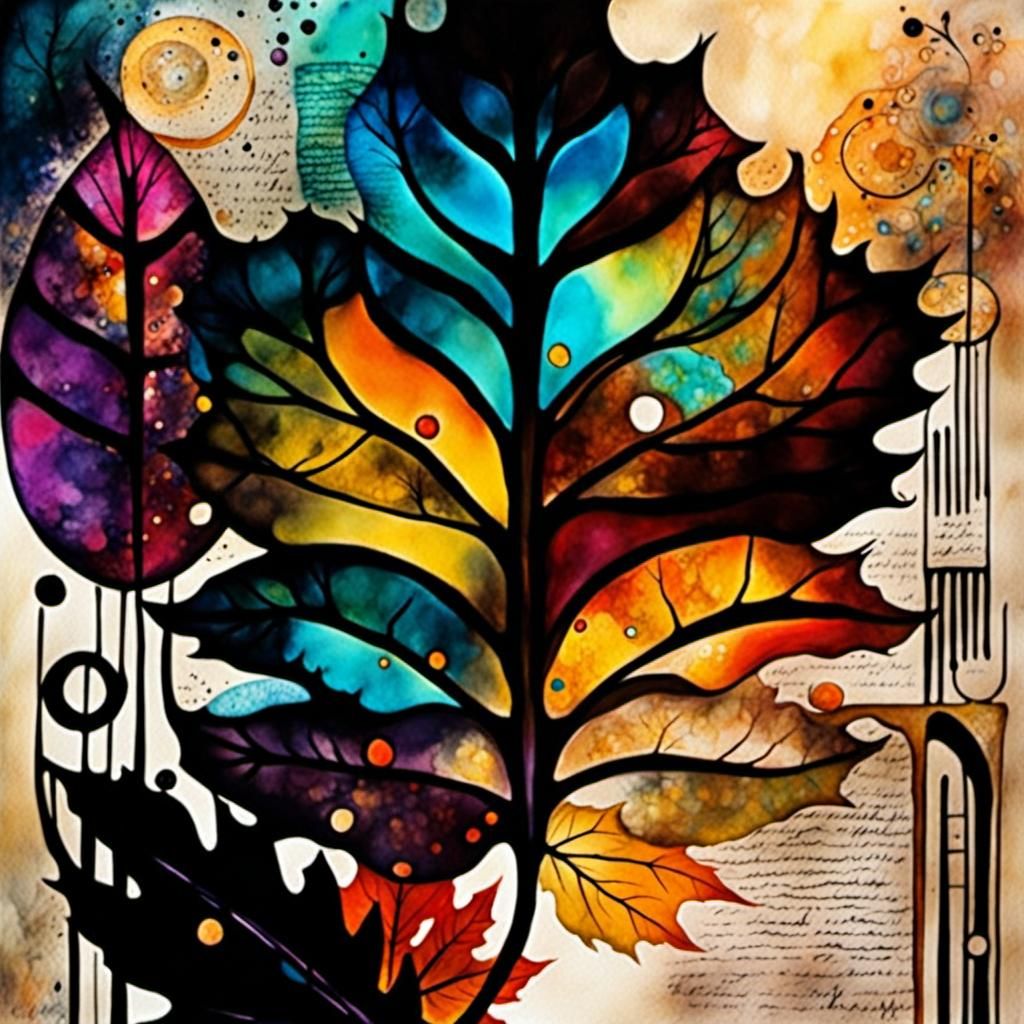 Surreal Autumn Leaf with Mathematical Equations
