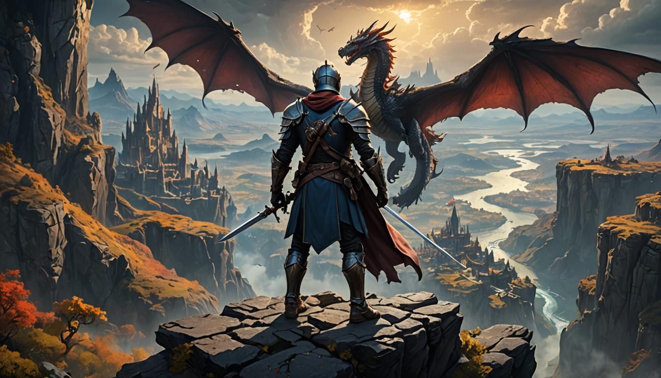 Knight and Dragon Fantasy Kingdom Poster