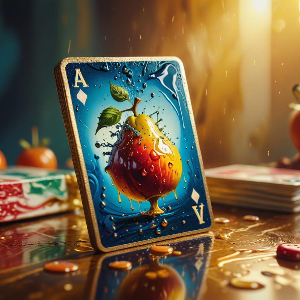 Fruit Playing Cards in a Surreal Oil Painting