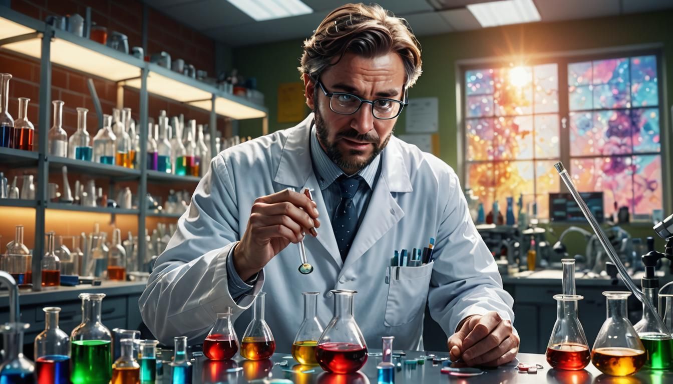 Hyperrealistic Scientist in Chemical Laboratory Concept Art