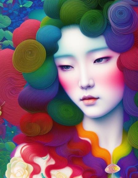 Rainbow Woman in Vines: Dynamic Art in 8K