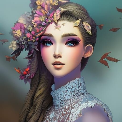 Intricate Skeleton Girl with Flowers in Hyperrealistic Style