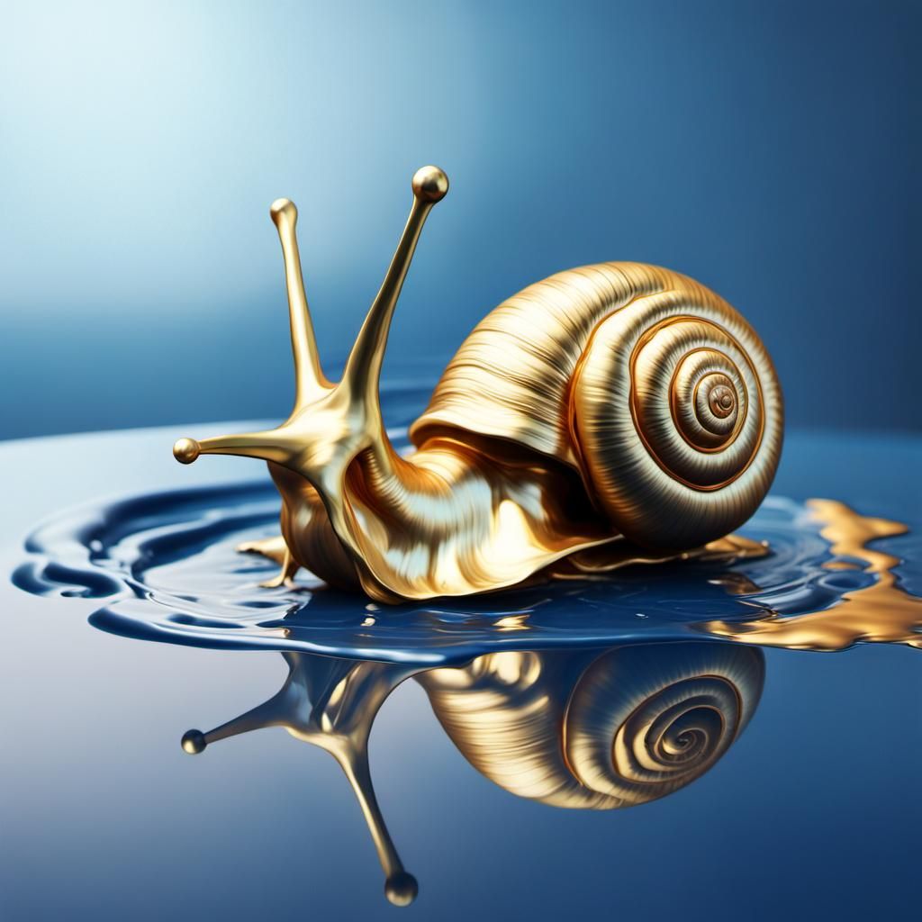 Golden Snail Sculpture Melts: Hyperrealistic Digital Art