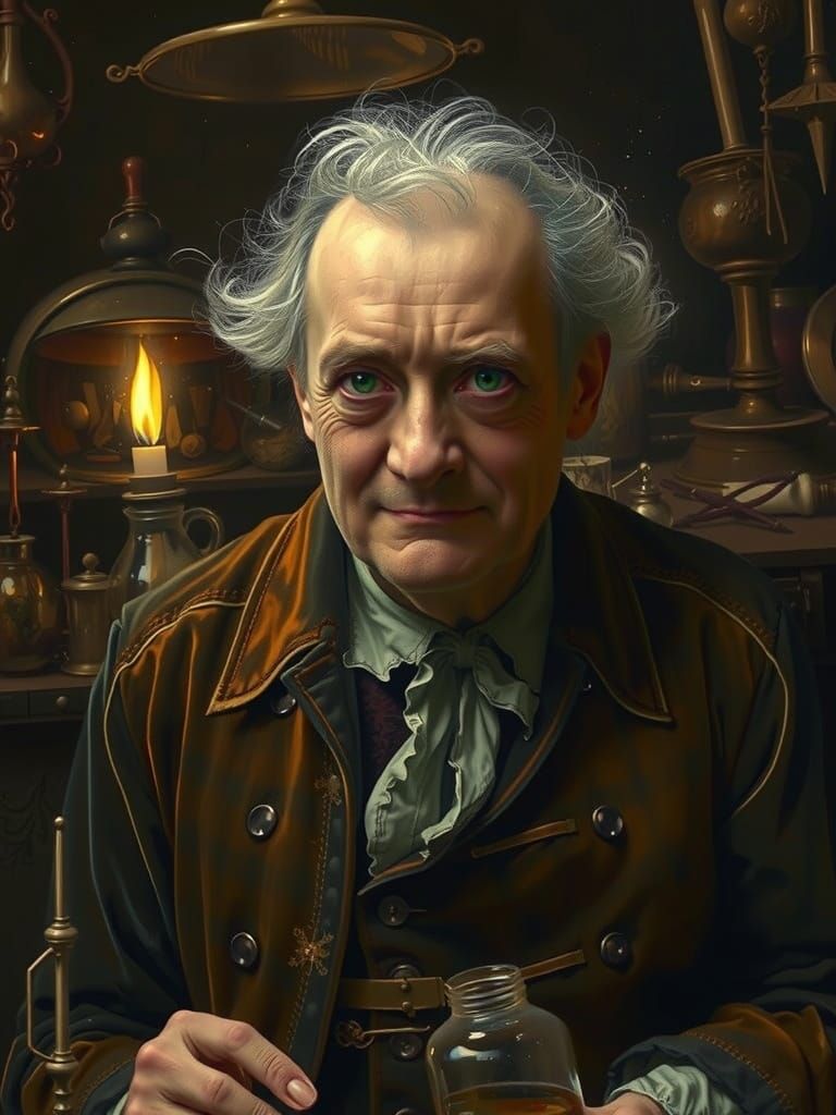 XVI Century Eccentric Man in Alchemist Workshop