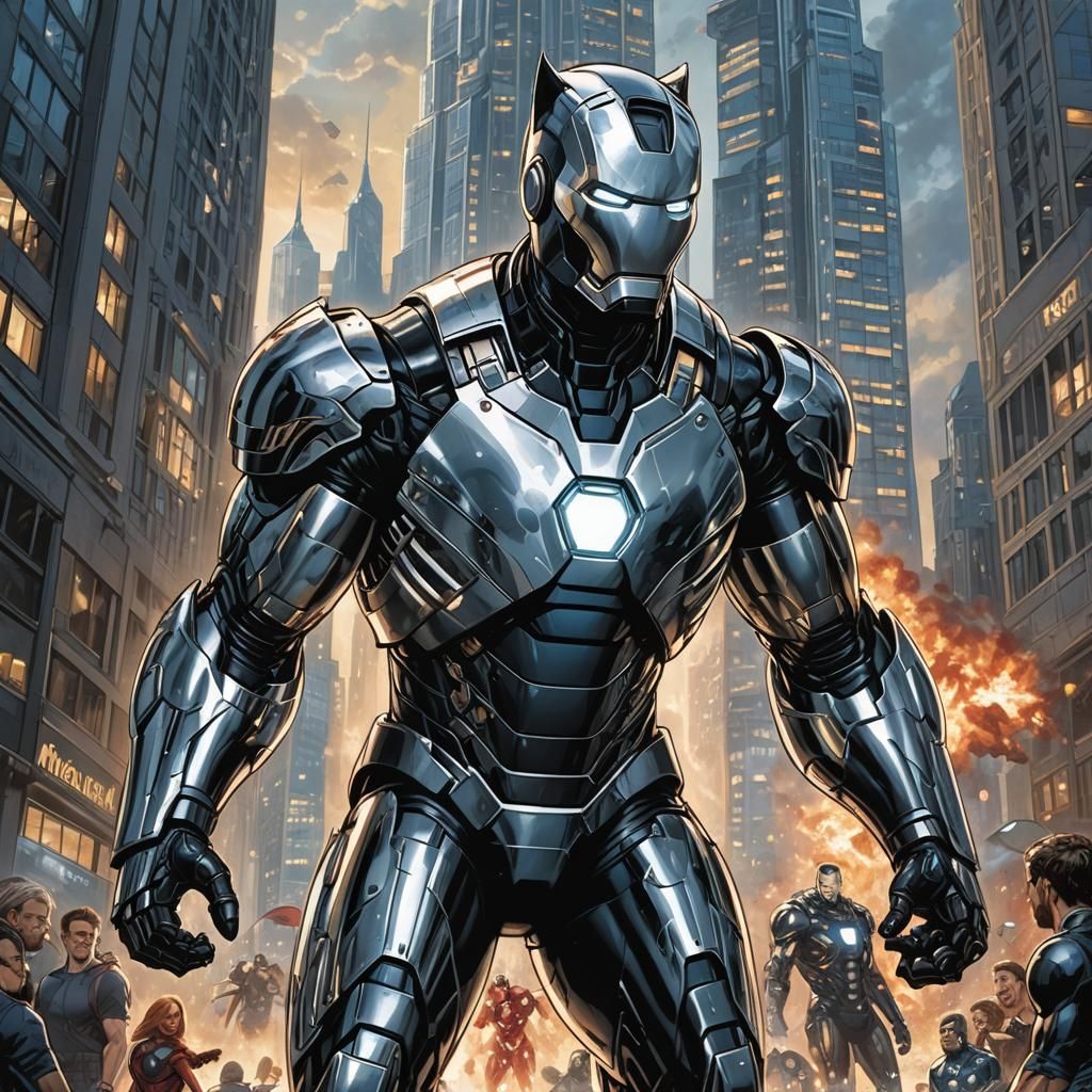 Cat in Iron Man Suit Comic Art