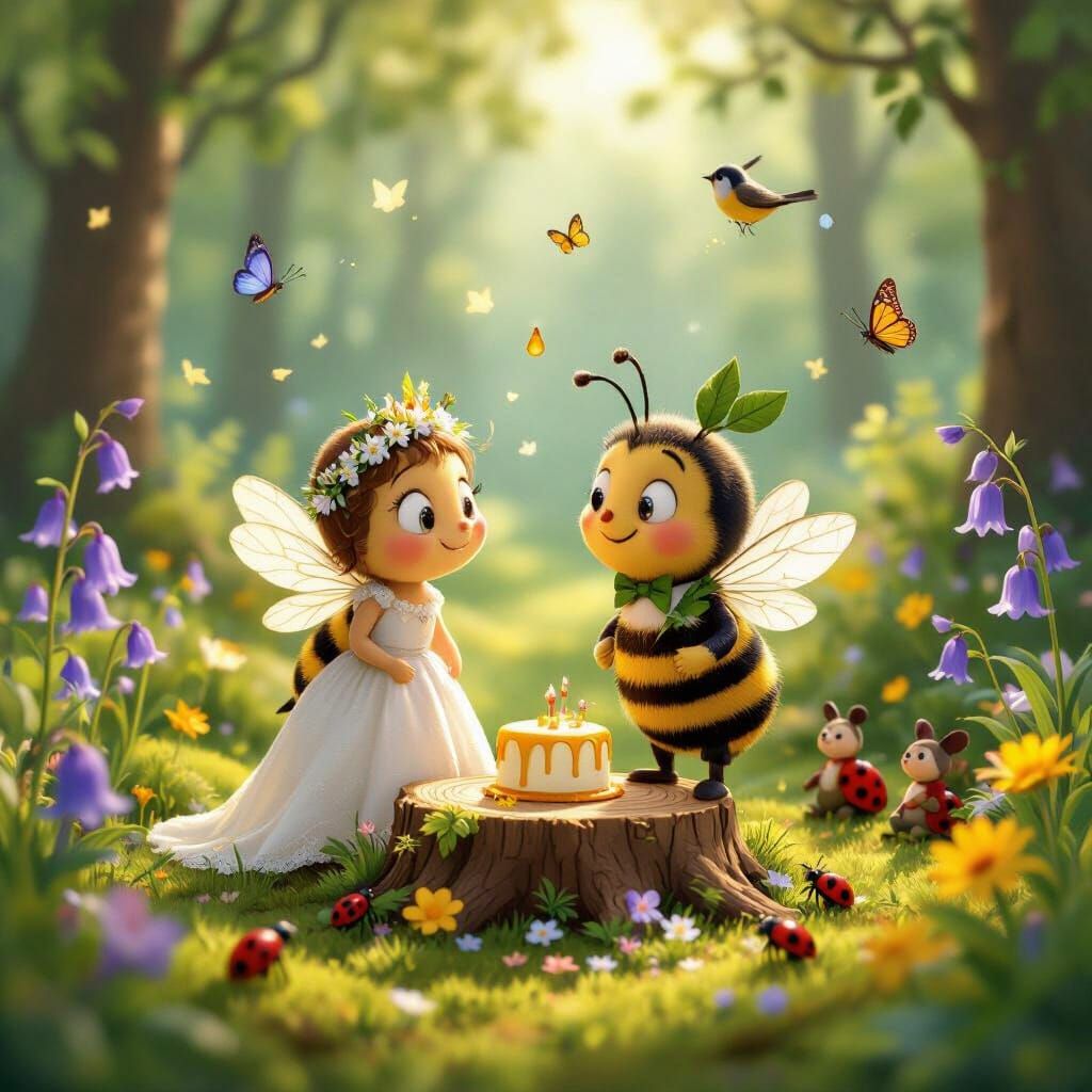Bees Wedding in Forest Clearing: Vibrant Graffiti Art
