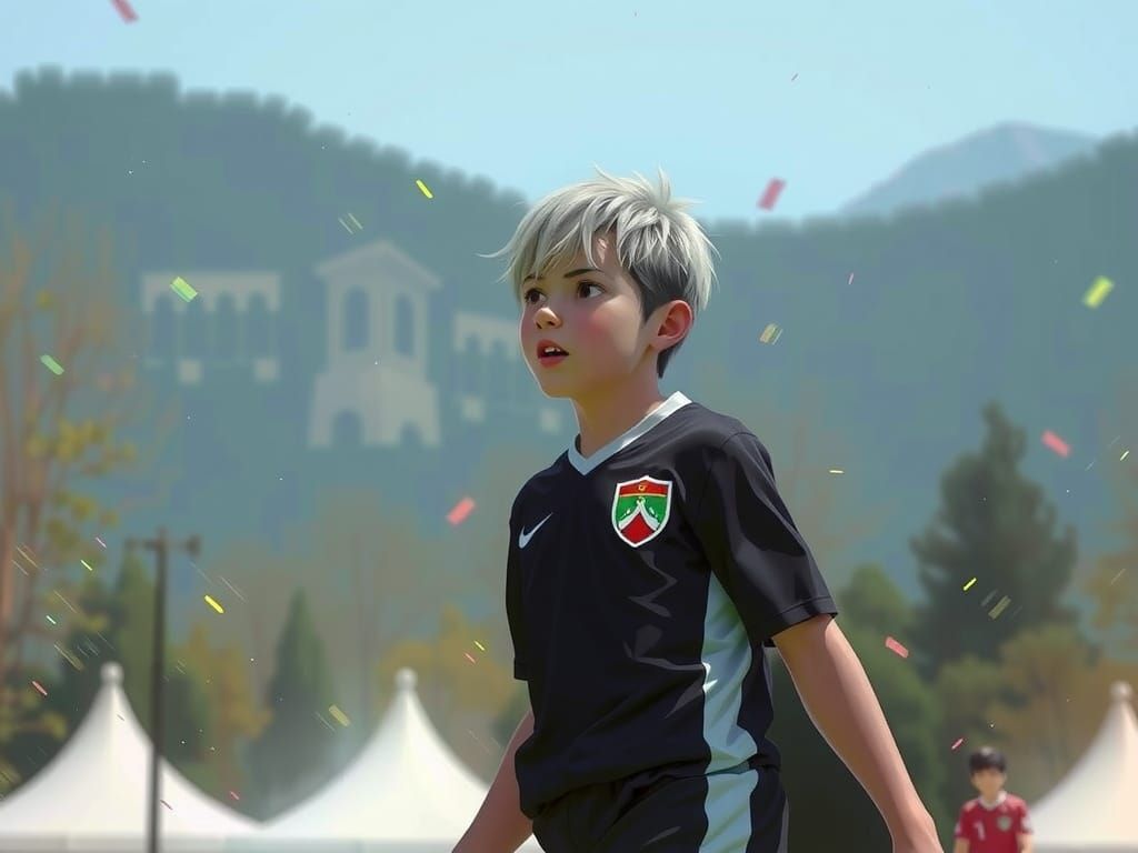 Energetic Youth Playing Soccer in Anime Style