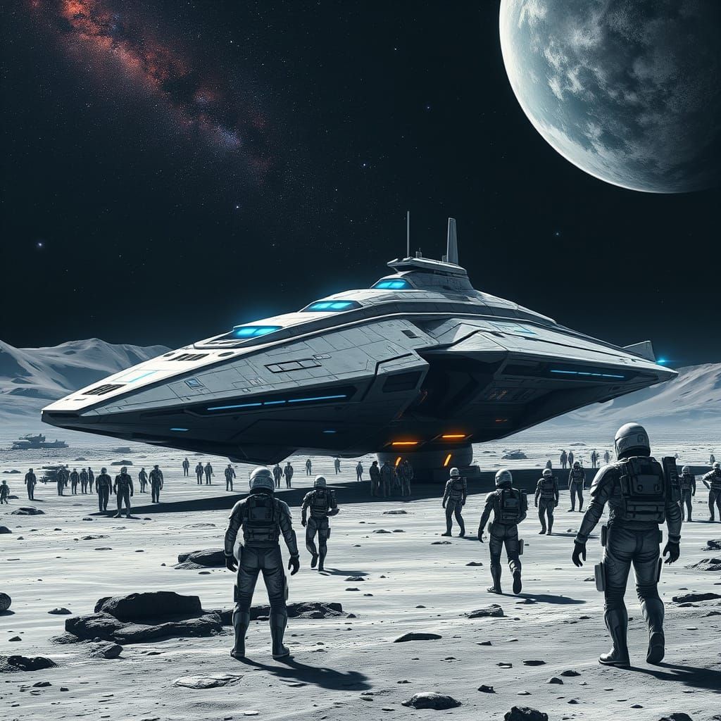 Futuristic Warship Secures Lunar Colonies with Advanced Secu...