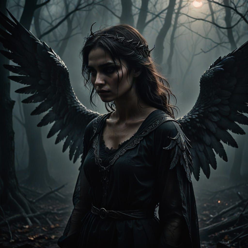 Dark Fantasy: Woman Summons Fallen Angel