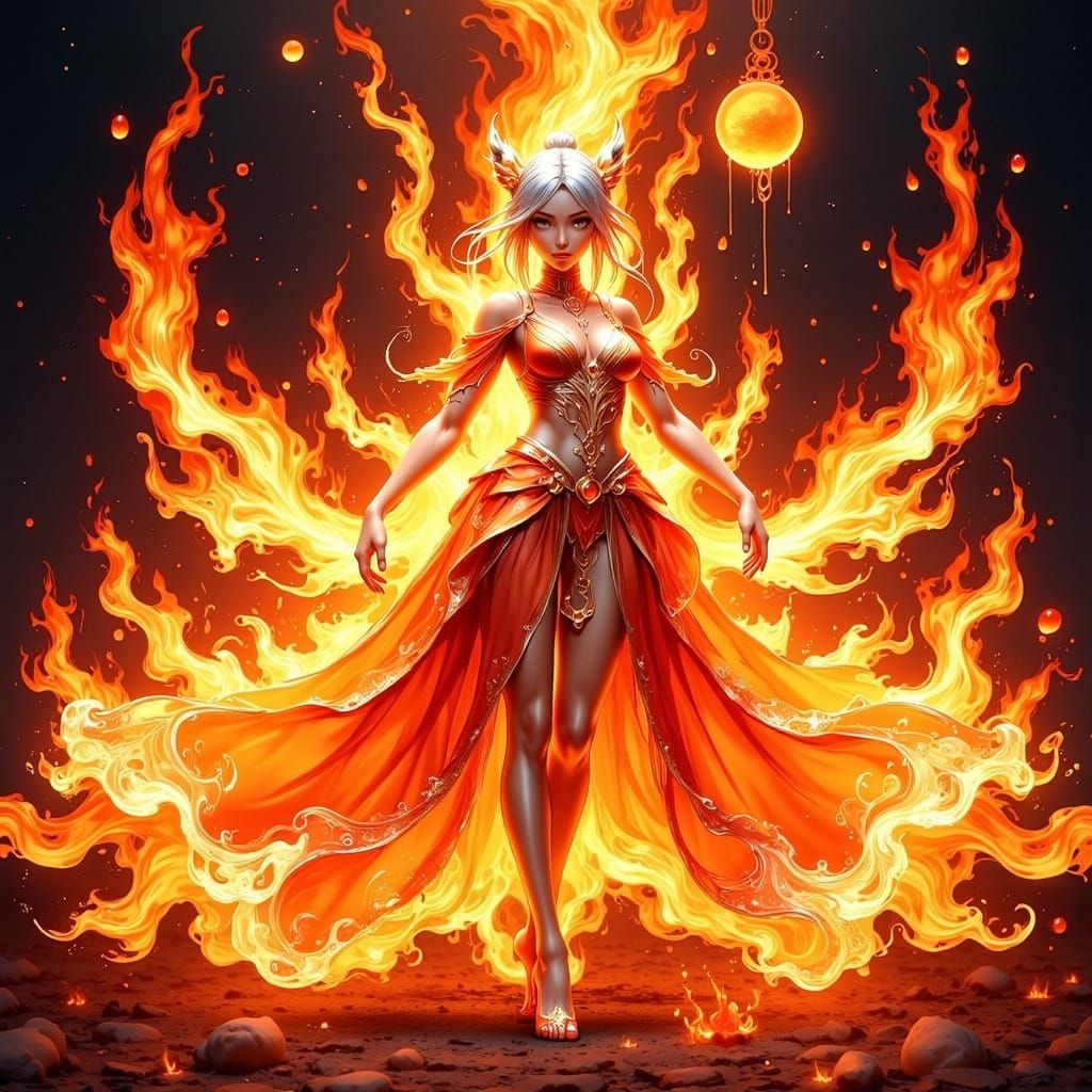 Fiery Woman Emerges: Anime-Inspired 3D Concept Art