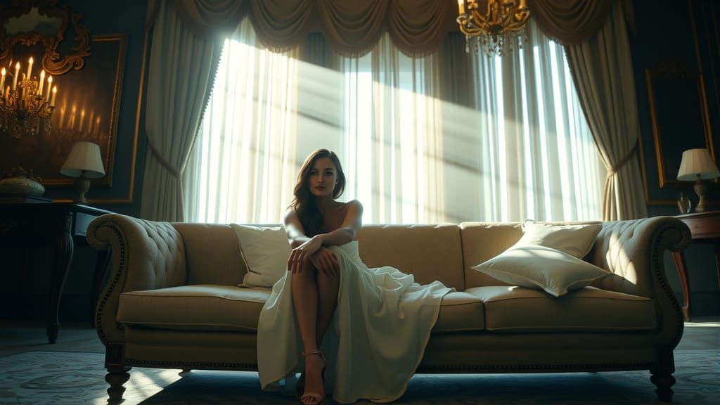 Woman in White Dress with Cinematic Lighting