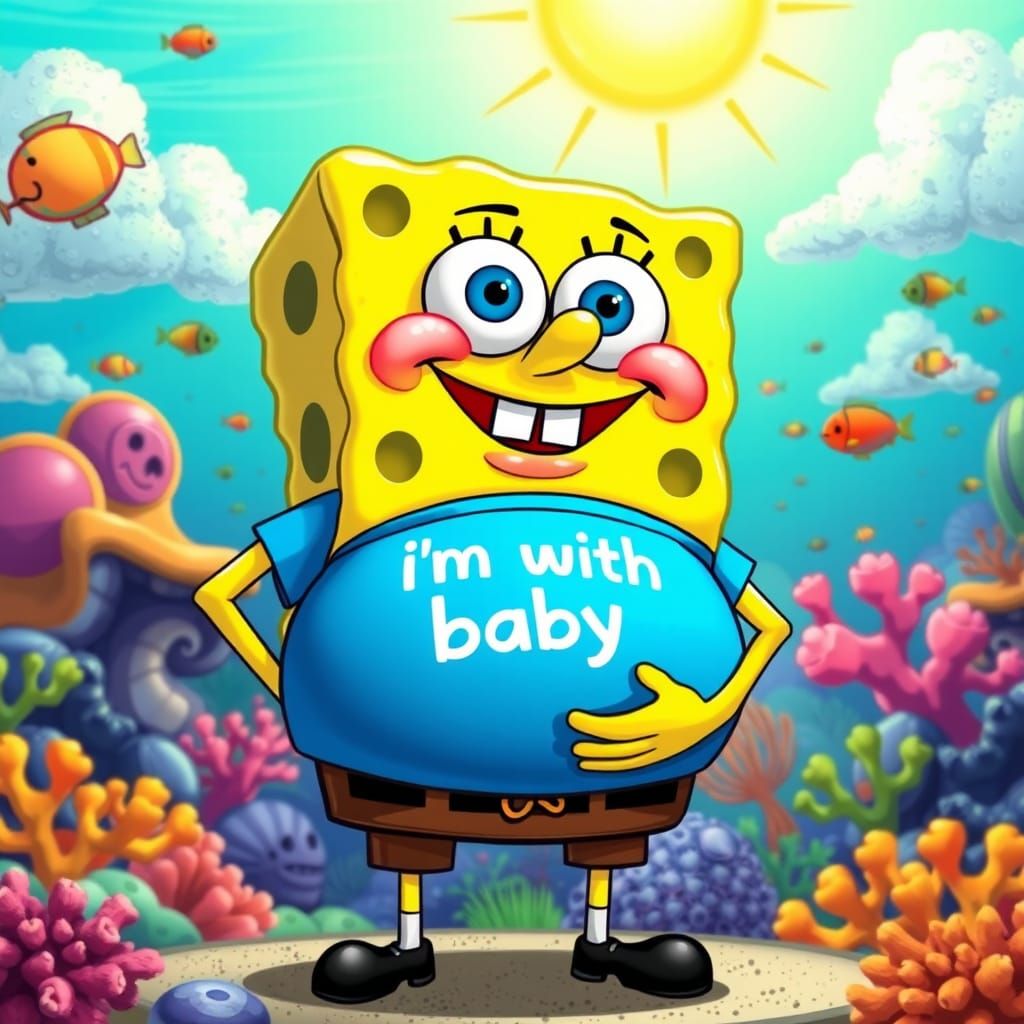 Pregnant SpongeBob SquarePants in Cartoon Style
