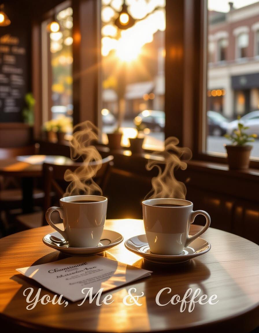 Romantic Coffee Shop Interior with Golden Hour Light