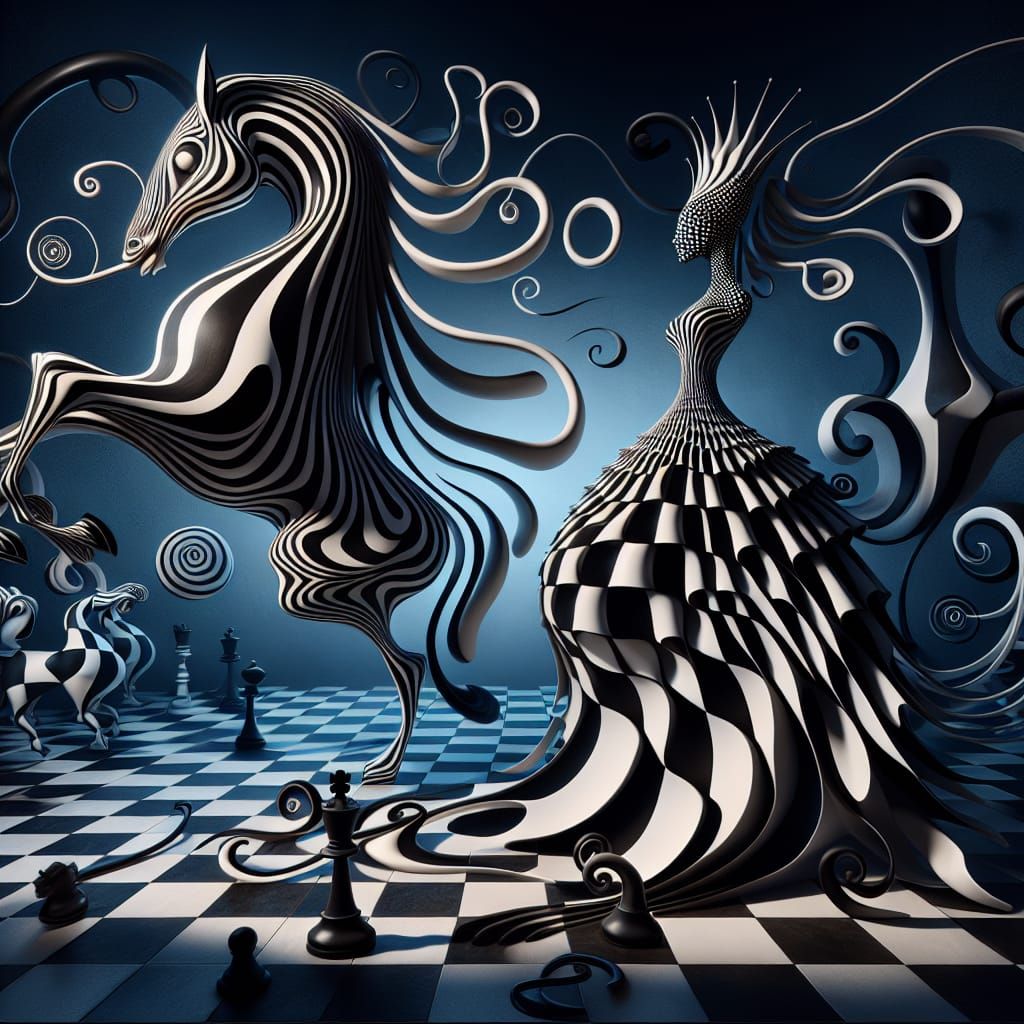 Surreal Chess Game in Gothic Storybook Style