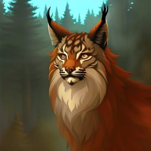 Fantasy Lynx Portrait in Warm Colors