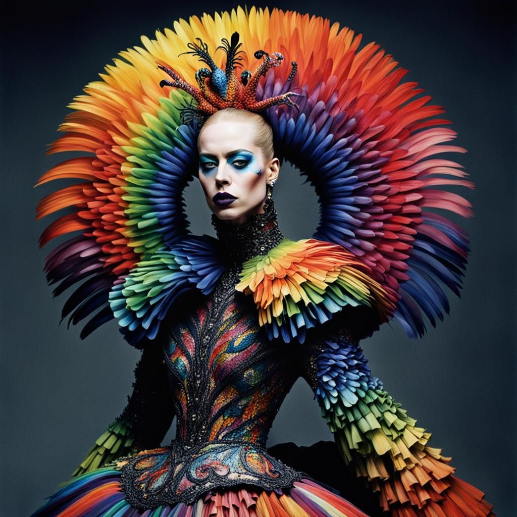 Rainbow Fashion Model Portrait in Haute Couture Style