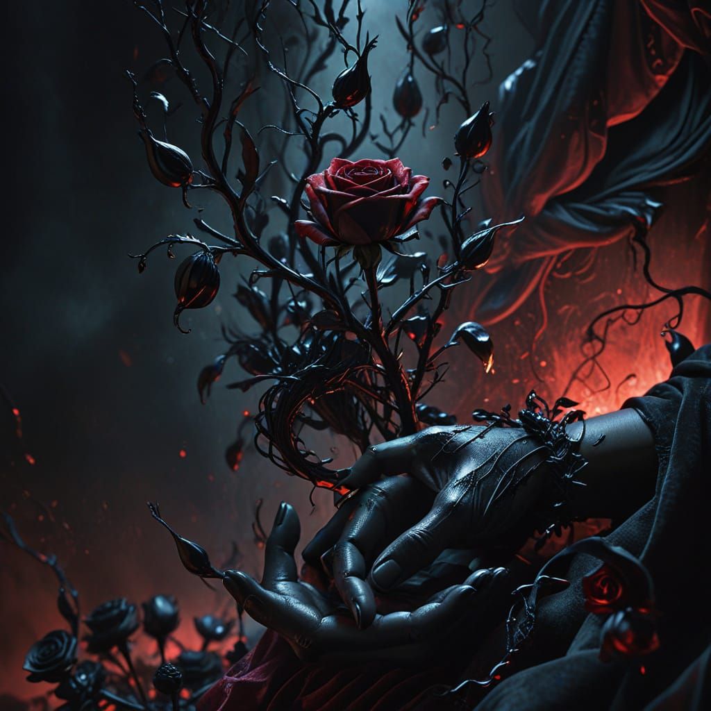 Dark Fantasy Black Roses Growing From Hands