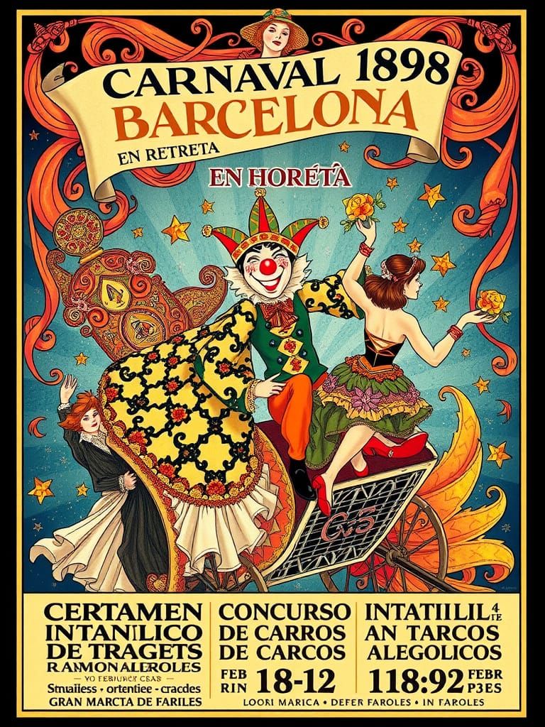 Elegant Art Nouveau Carnival Poster in Vibrant Colors