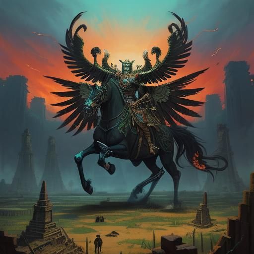 Aztec Warriors Clash with Conquistadors in Mystical Landscap...