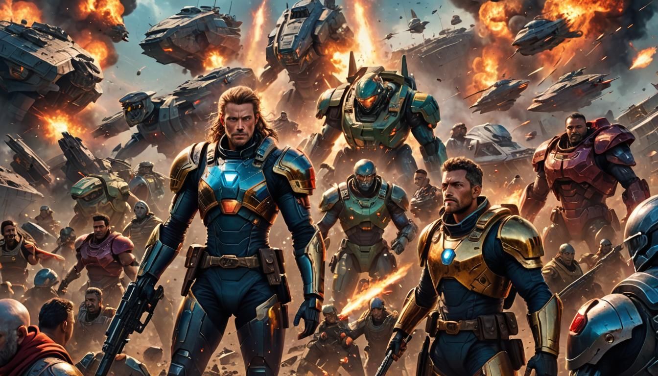 Triumphant Captain and Warriors After Space Battle