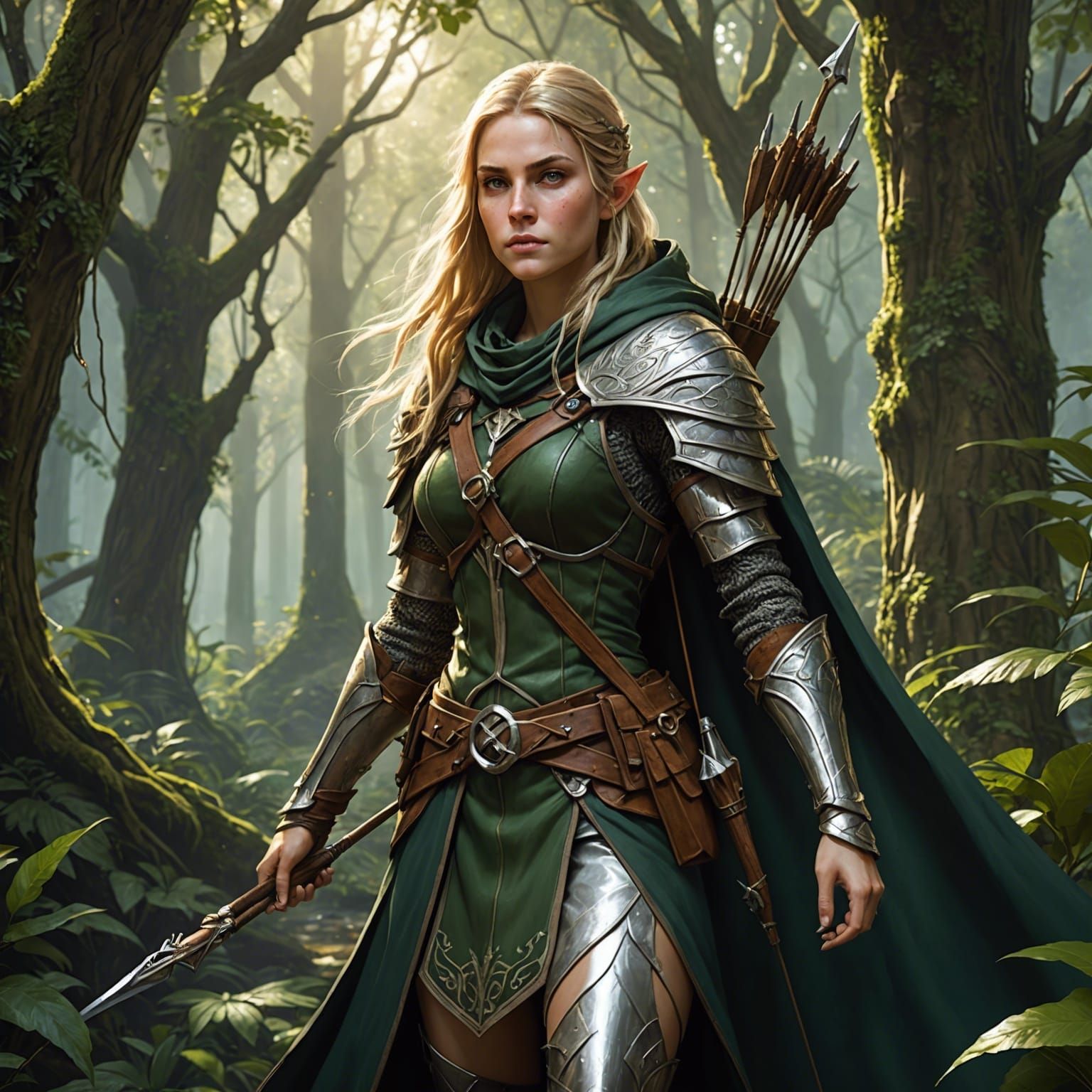 High Elf Ranger in Jungle, Dark Fantasy Art