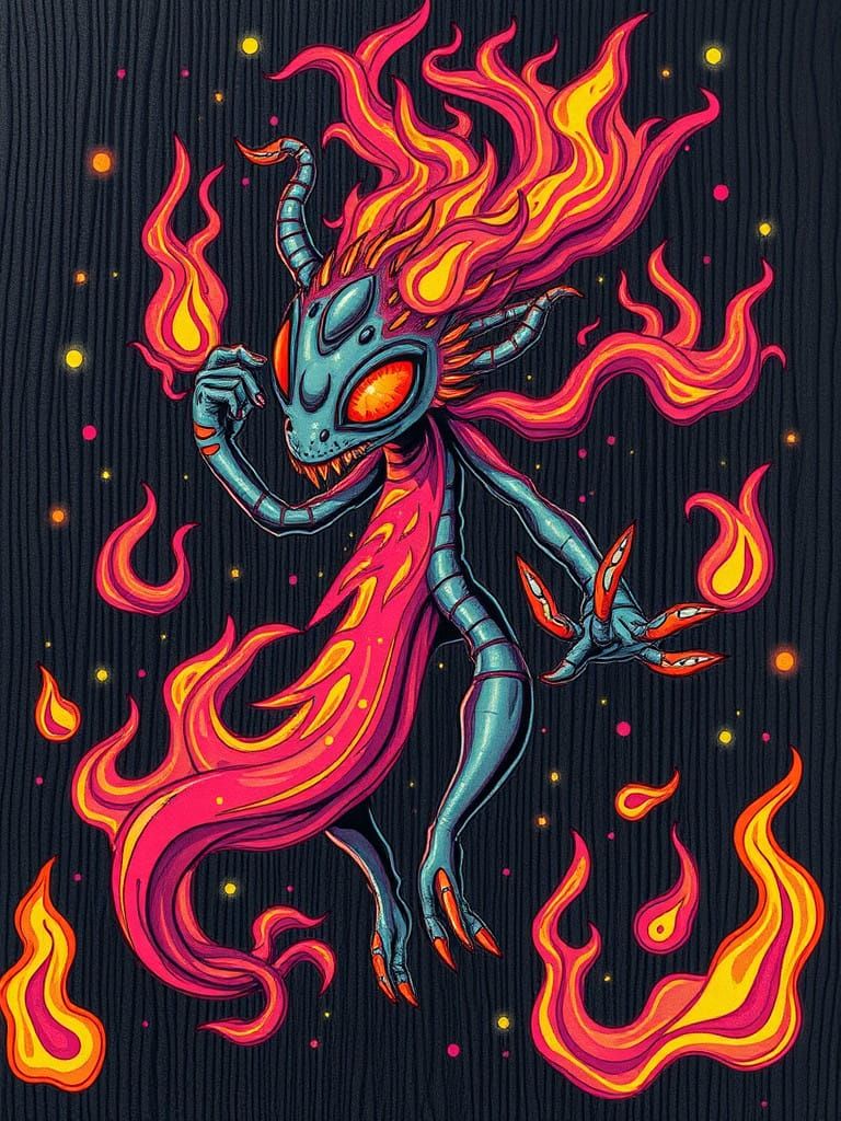 Cyberpunk Fire Spirit in Vibrant Celebration