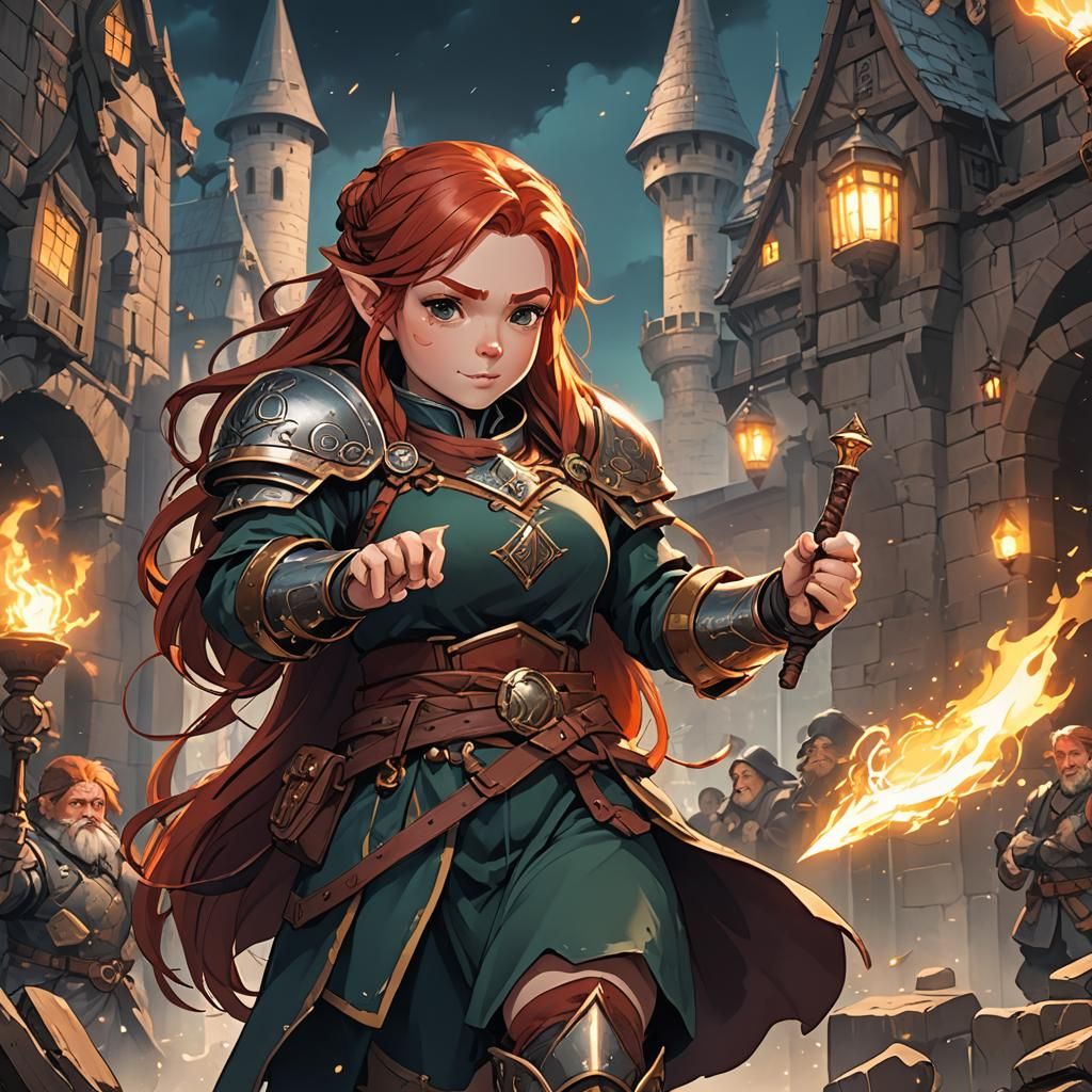 Red-Haired Dwarf Magic User in Anime Style