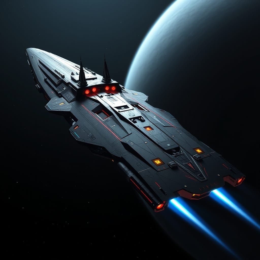 Ethereal Starship Dominates the Void in Dark, Reflective Hul...