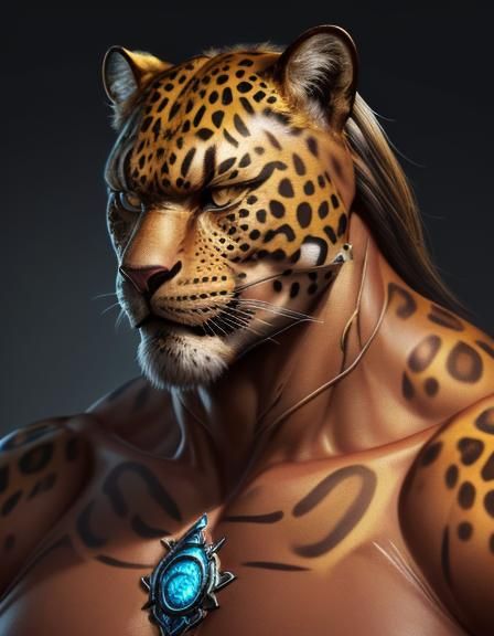 anthropomorphic leopard man with massive muscular muscle ,8k resolution concept art portret from front realistic face