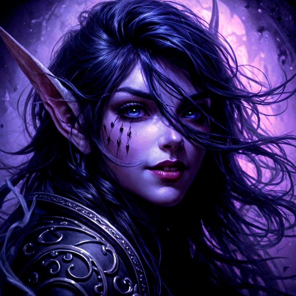 WoW Void Elf Portrait in Sfumato Style